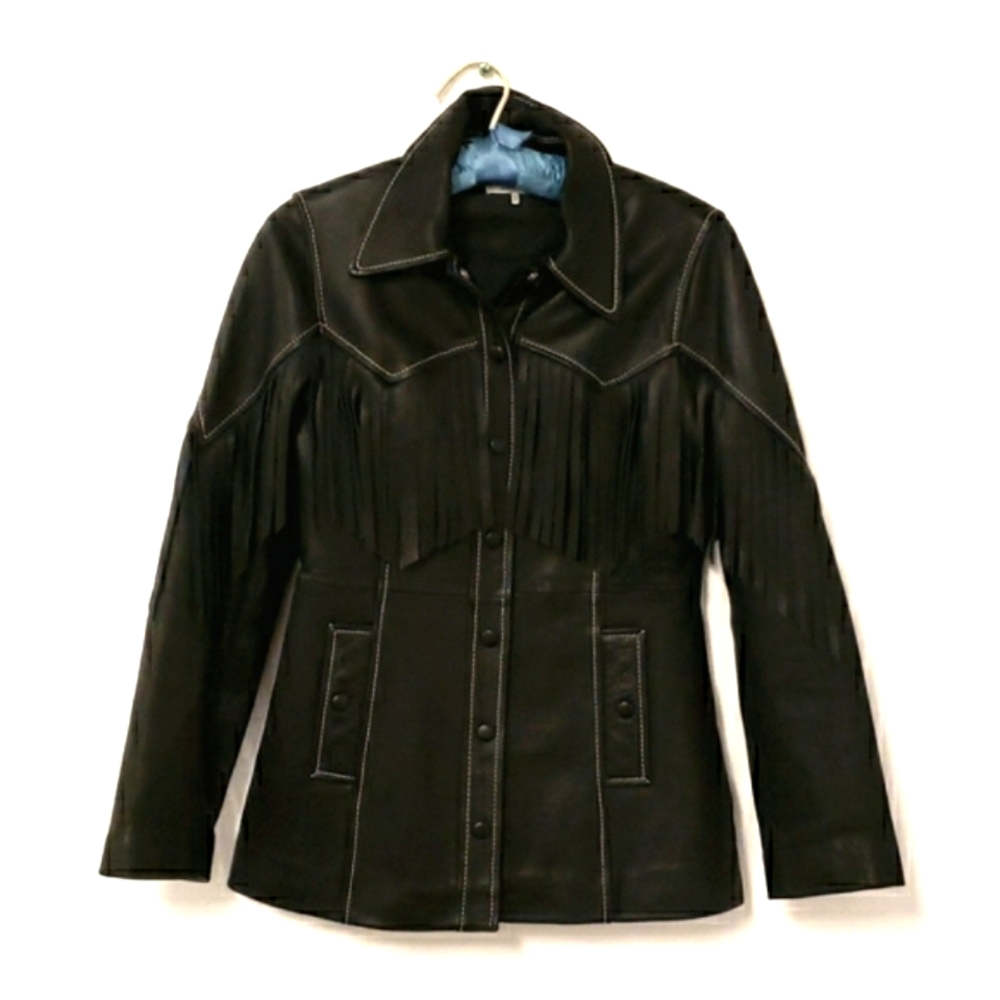 Ganni Angela Black Fringe Leather Jacket